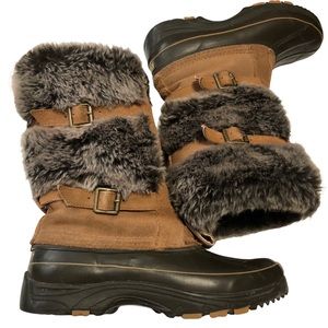 KHOMBU Faux Fur Zip Up Snow Boots Brown And Tan Size 8